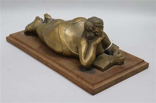 Jean Doyle. A bronze figure of a sunbather, Barbara, overall 14.75in.